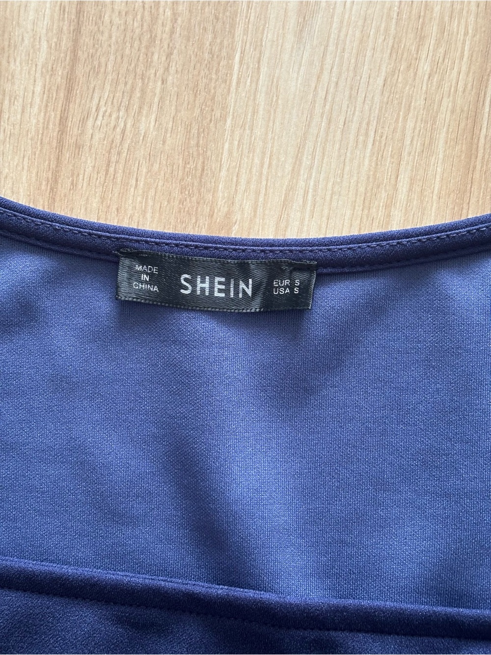SHEIN Navy Blue Square Neck Top Pleated Mesh Cutout Half Sleeve Small - Picture 3 of 3